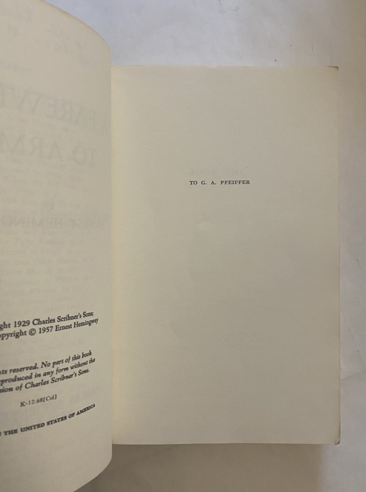 Ernest Hemingway A Farewell to Arms Charles Scribners Sons PB 1957