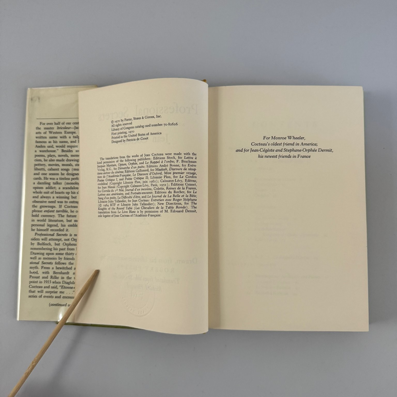 Professional Secrets Jean Cocteau 1970 First Printing Farrar Straus Giroux
