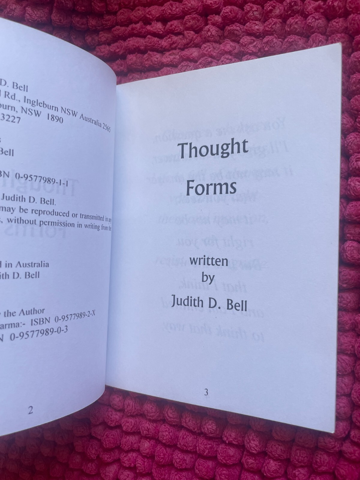 JUDITH D. BELL. THOUGHT FORMS. PAPERBACK. 2000, 10 BY 14CM – 0957798903