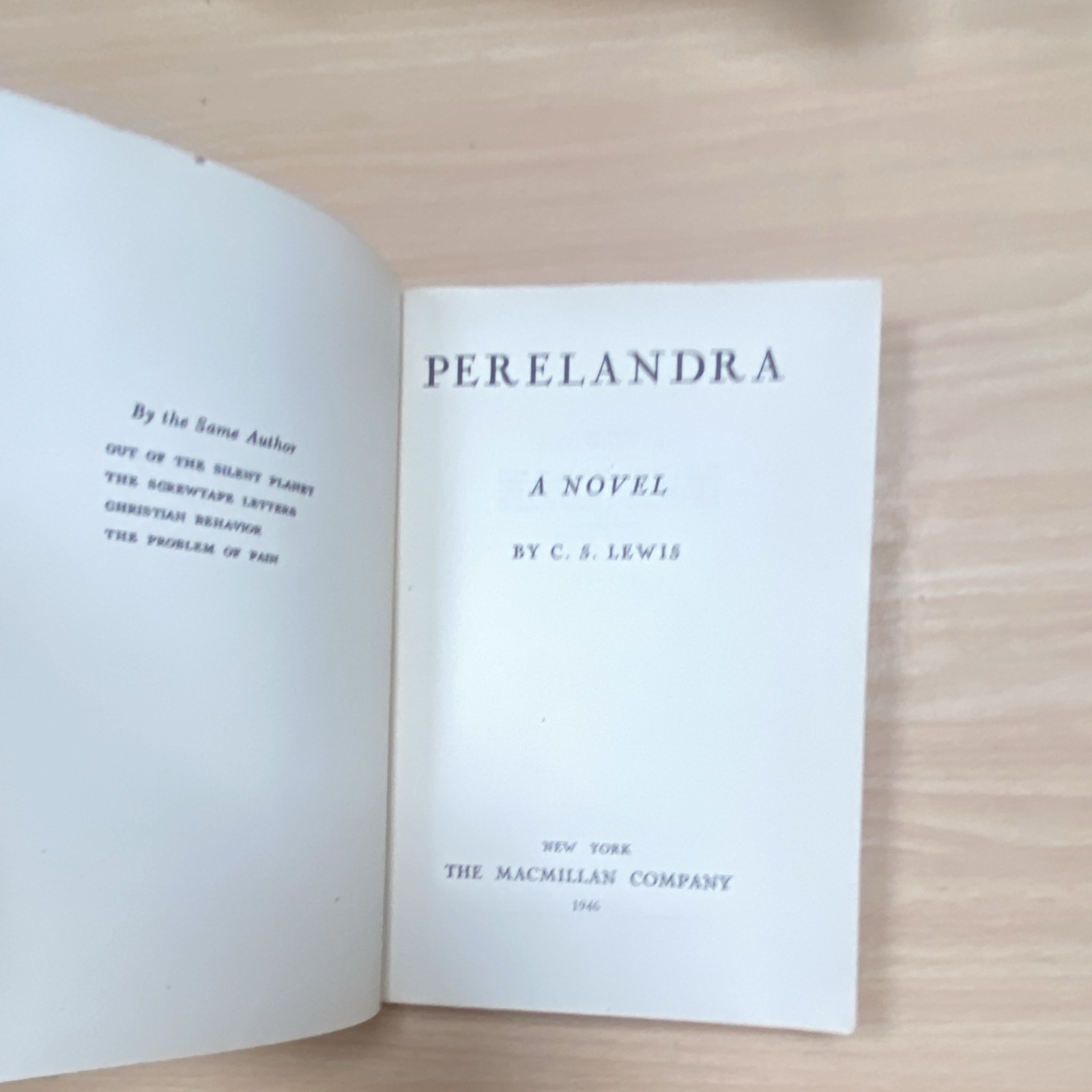 Perelandra Hardcover C. S. Lewis Space Trilogy 2nd Printing Macmillan 1944
