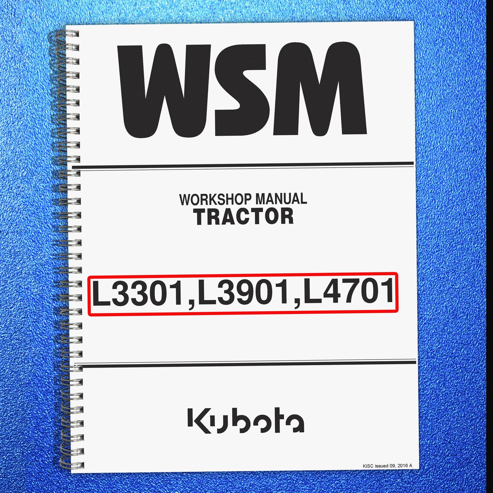 KUBOTA L3301 L3901 L4701 WORKSHOP MANUAL HD SPIRAL BINDER – PROTECTIVE COVERING