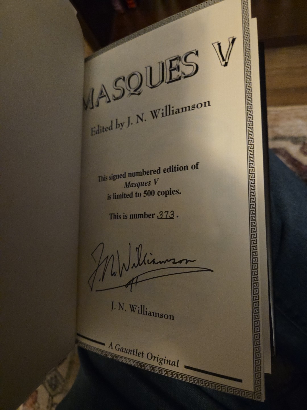 Masques V J N Williamson Gauntlet Press Signed #373 Slipcase