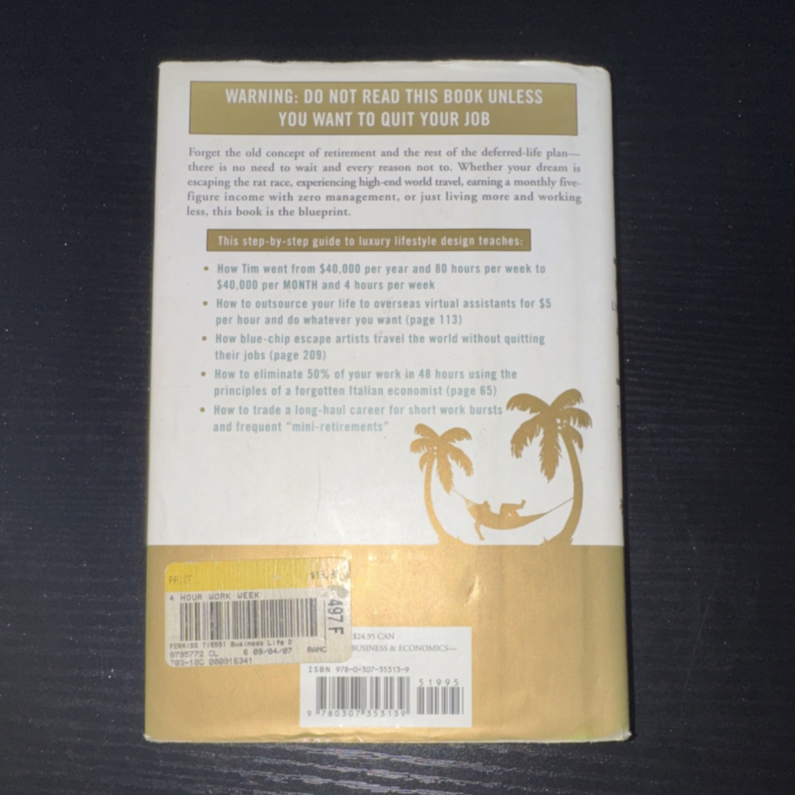 The 4-Hour Workweek by Timothy Ferriss Hardcover Business Dust Jacket Careers