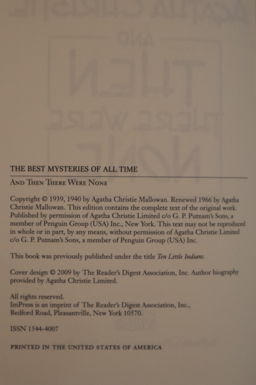 And Then There Were None Agatha Christie hc 2009 The Best Mysteries Of All Time