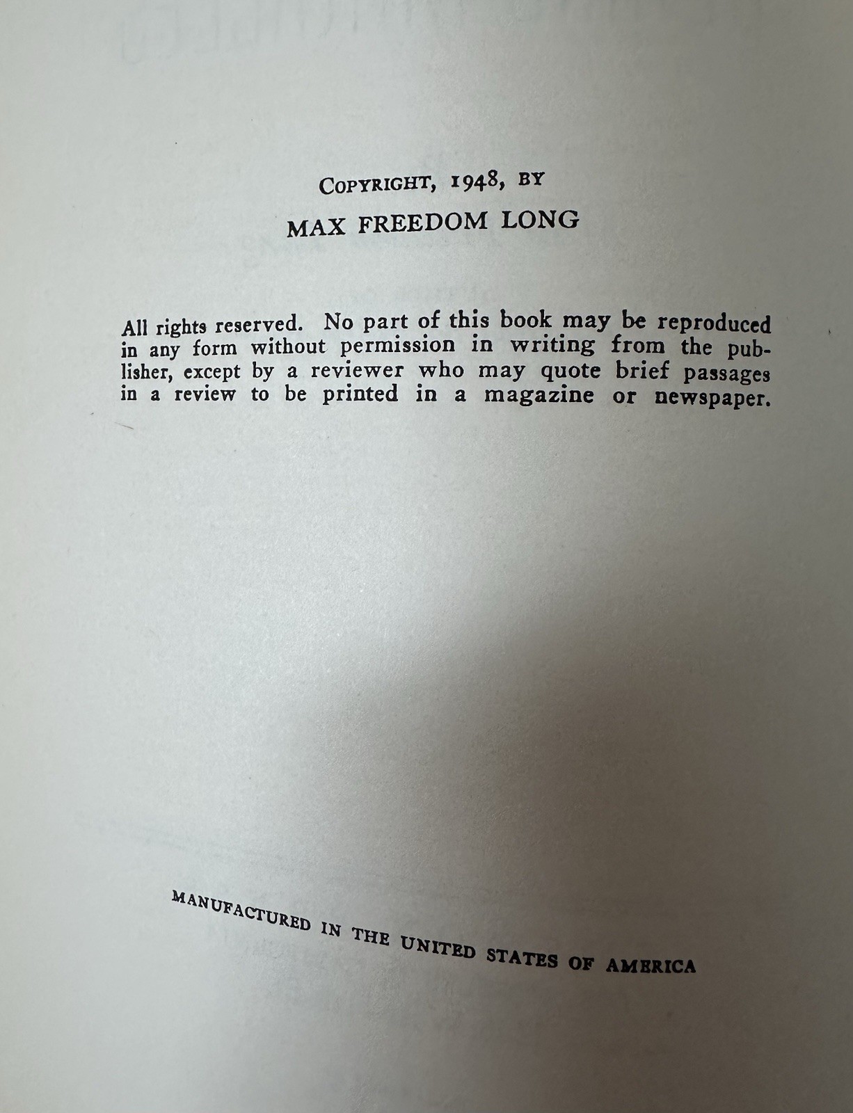 The Secret Science Behind Miracles by Max Freedom Long 1948