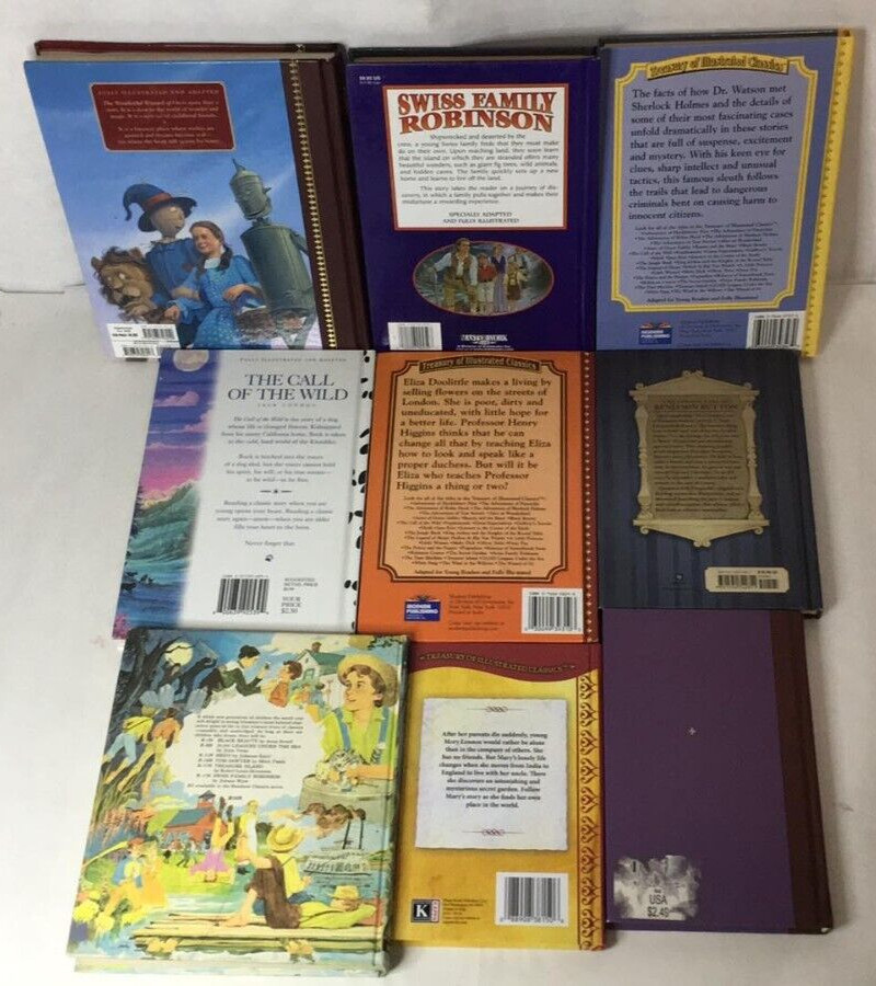 Classic Literature Lot of 9: Secret Garden Pinocchio Pygmalion Swiss Family Oz