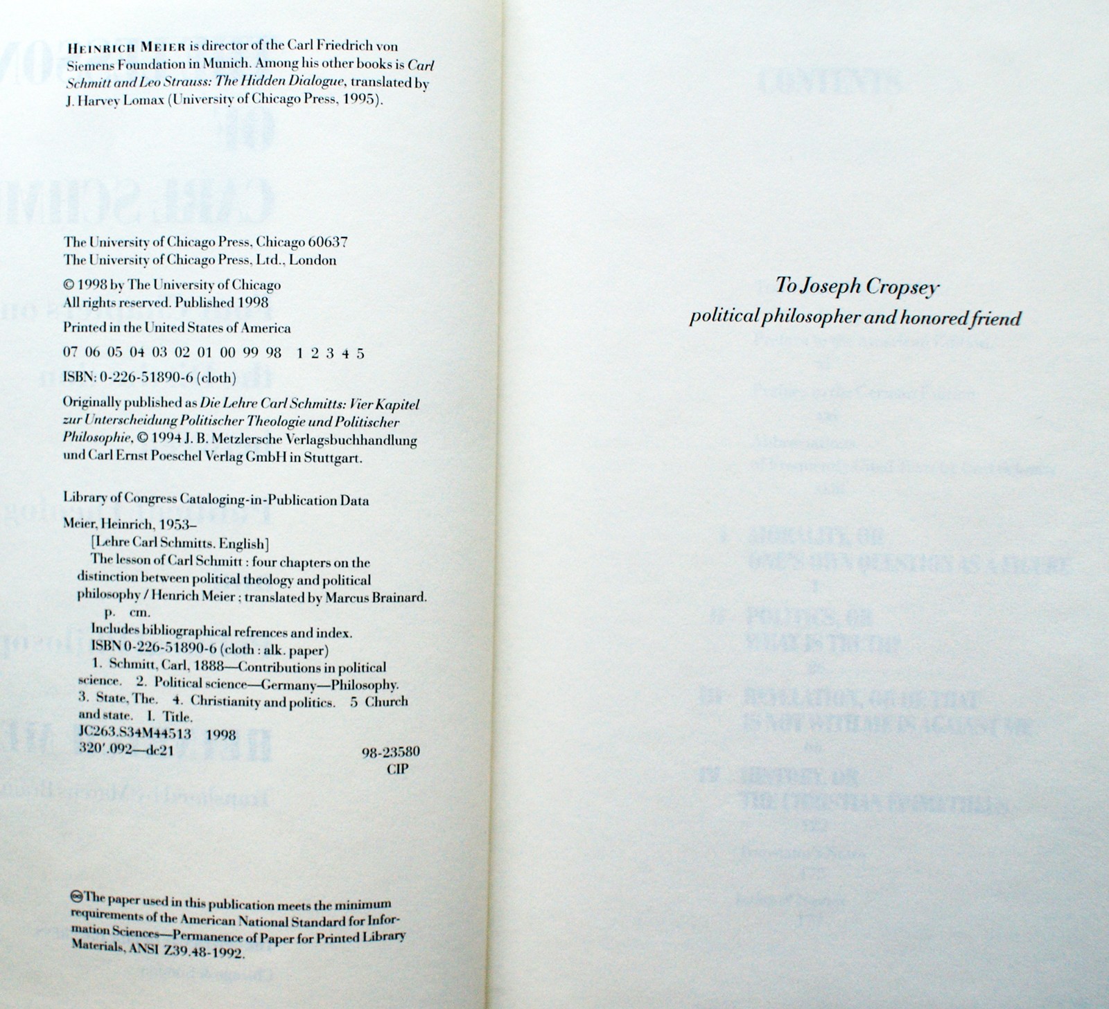 THE LESSON OF CARL SCHMITT: Four Chapters on Distinction Between Political [251]