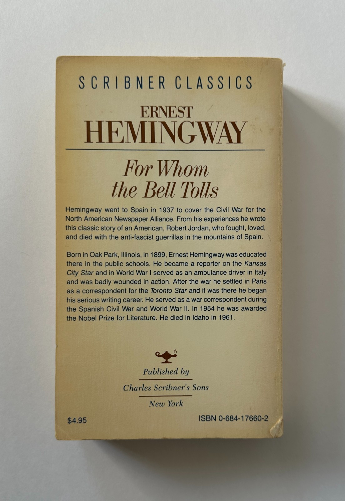 ERNEST HEMINGWAY For Whom the Bell Tolls | 1982 Scribner Mass Market Paperback
