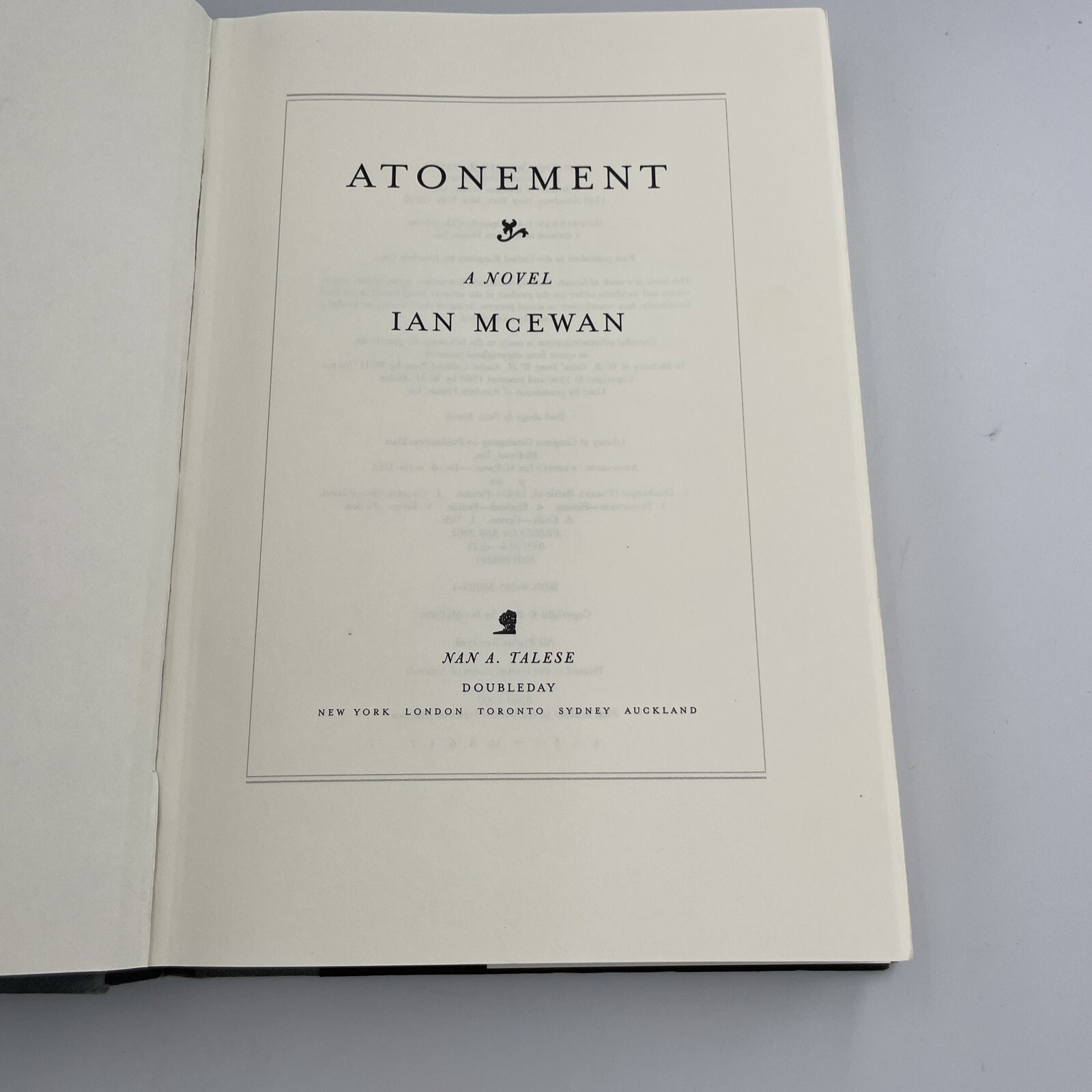 Atonement Ian McEwan. First US Edition 1st Printing, HCDJ 2001