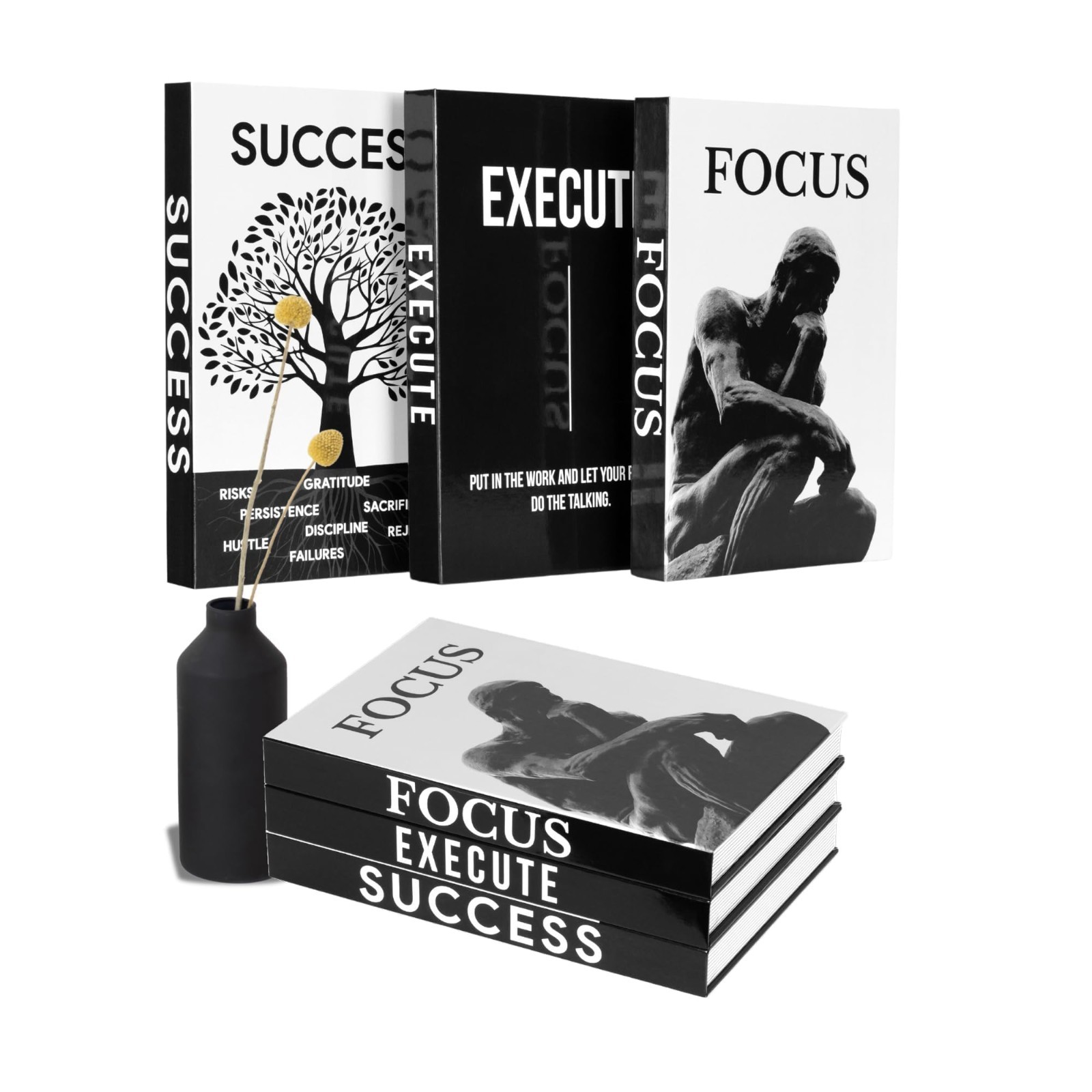Motivational Desk Décor Set of 3 Faux Books for Modern Home Office Aesthetic She