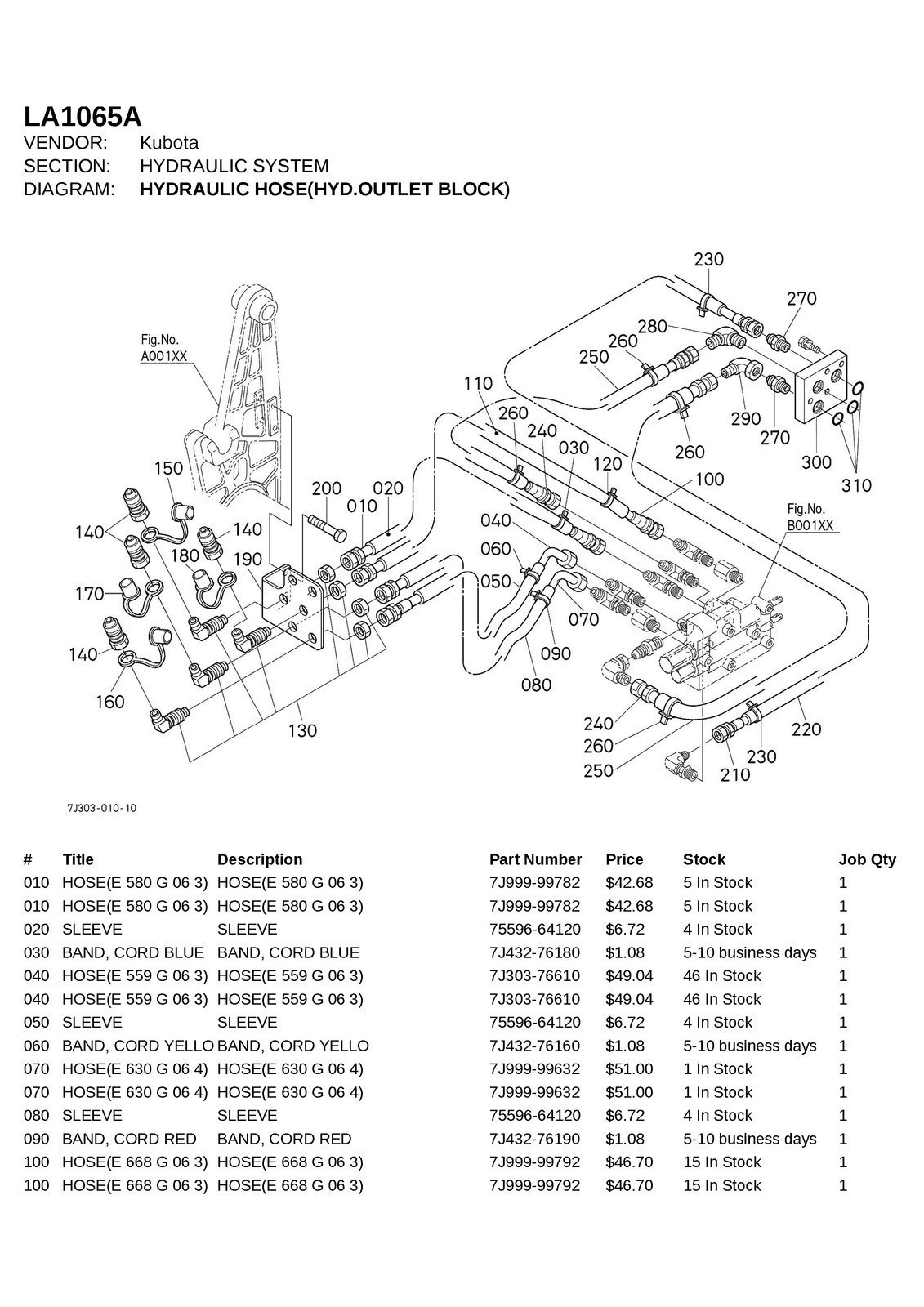 KUBOTA LA1065A FRONT LOADER ILLUSTRATED PARTS LIST MANUAL – WIRE BIND – COVERED