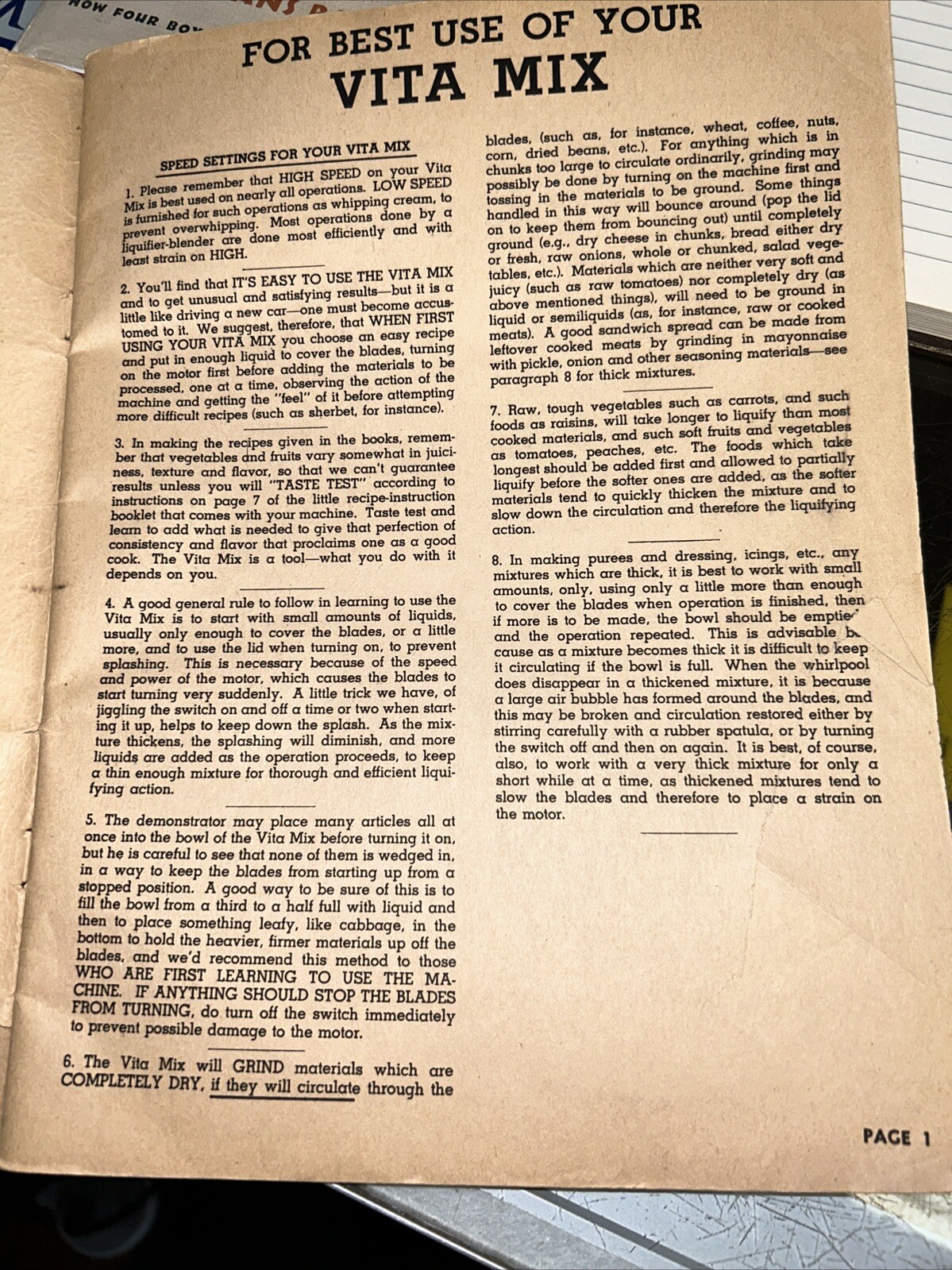 Vita Mix 1950s Recipe Book