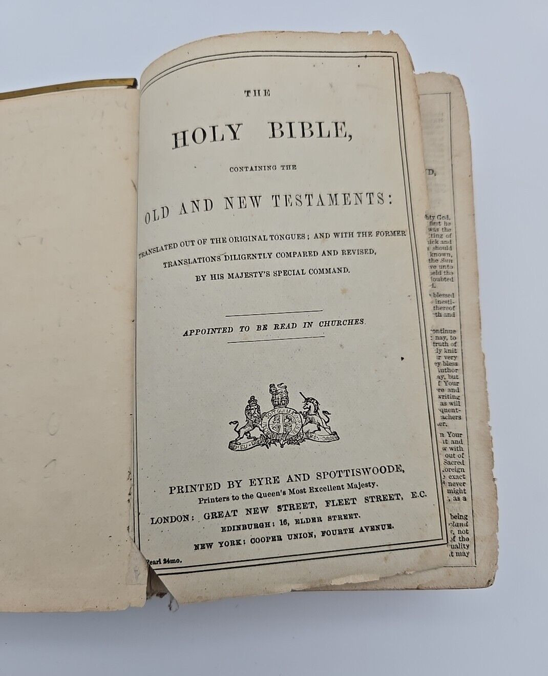 Holy Bible Antique Pocket Size King James 3.5 x 5.5 in. Eyre and Spottiswoode