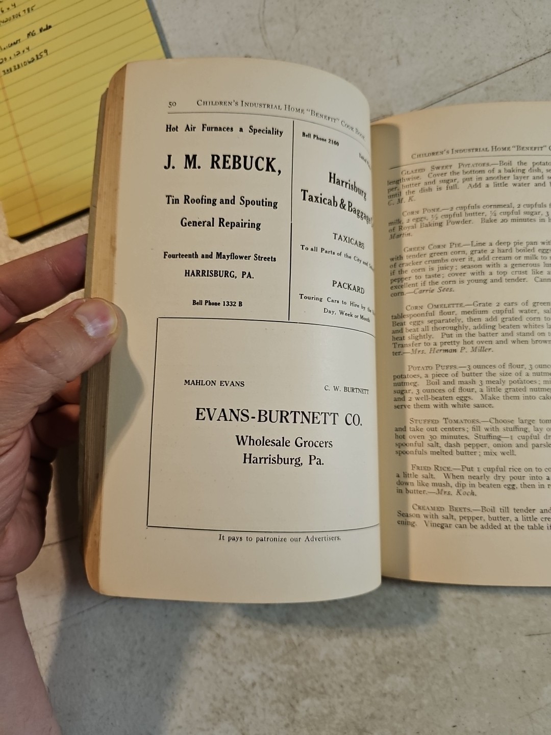 Vintage 1910’s The Children’s Industrial Home Benefit Cookbook. Harrisburg, PA