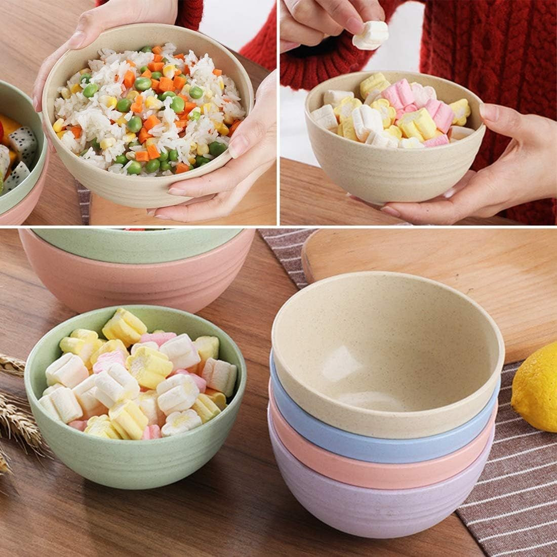 NANAOUS Small Bowls Set of 5, 14 OZ Reusable Wheat Straw Bowl, Kitchen NO.8