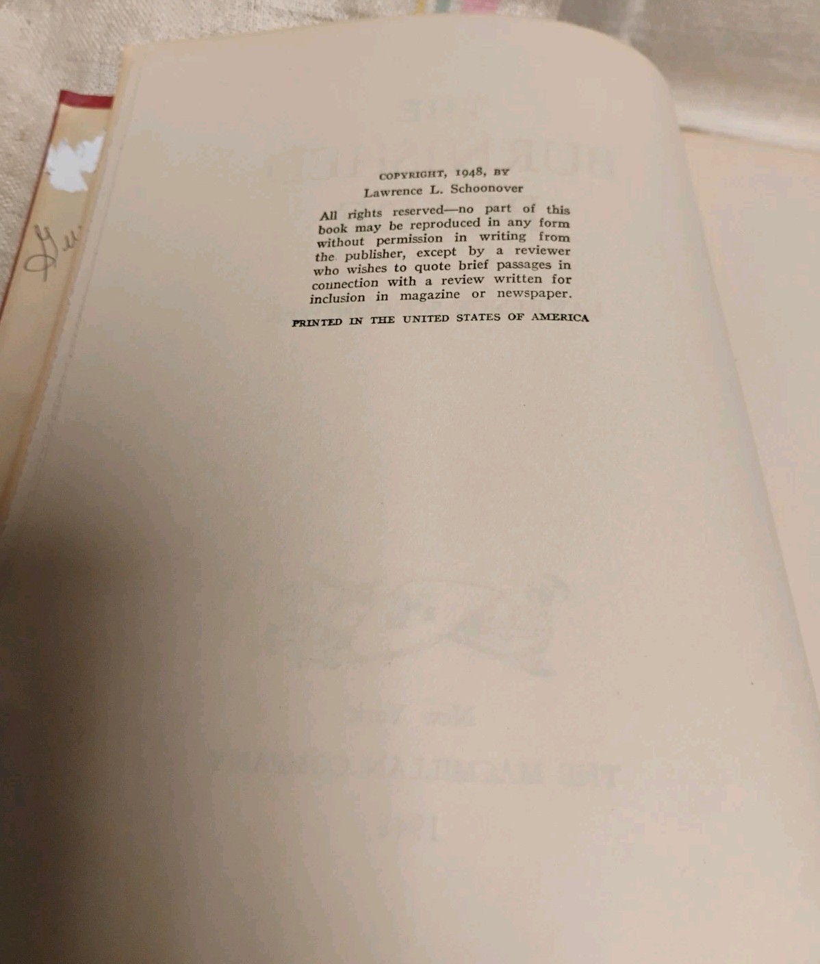 1948 The Burnished Blade by Lawrence Schoonover Hardback Red 371 Pages