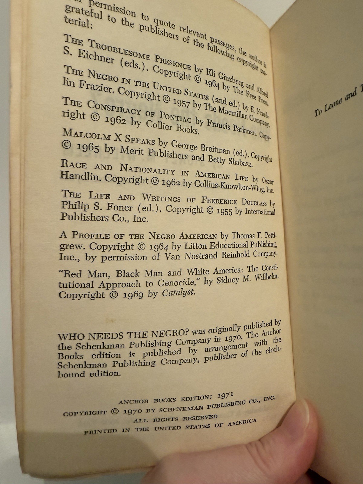 Who Needs the Negro? By Sidney M. Willhelm. See Description