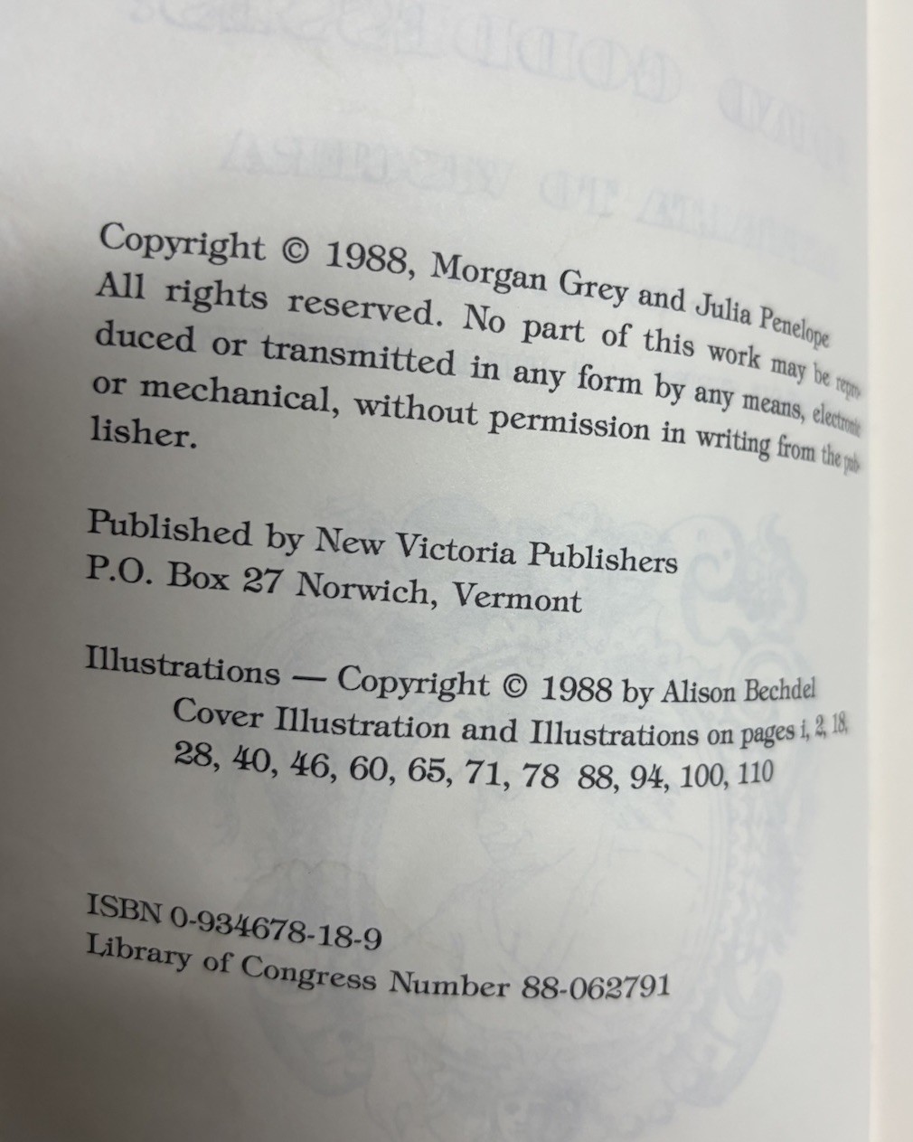 Found Goddesses Asphalta to Viscera Grey Penelope Bechdel 1988 Paperback