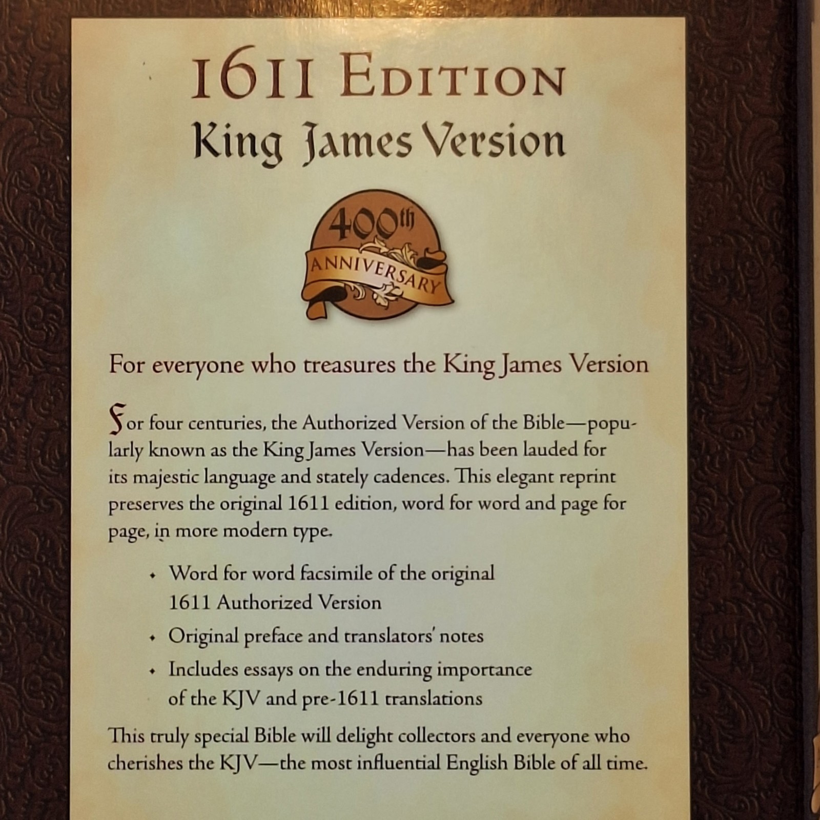 Holy Bible: King James Version Hardcover 400th Anniversary 1611 Ed New