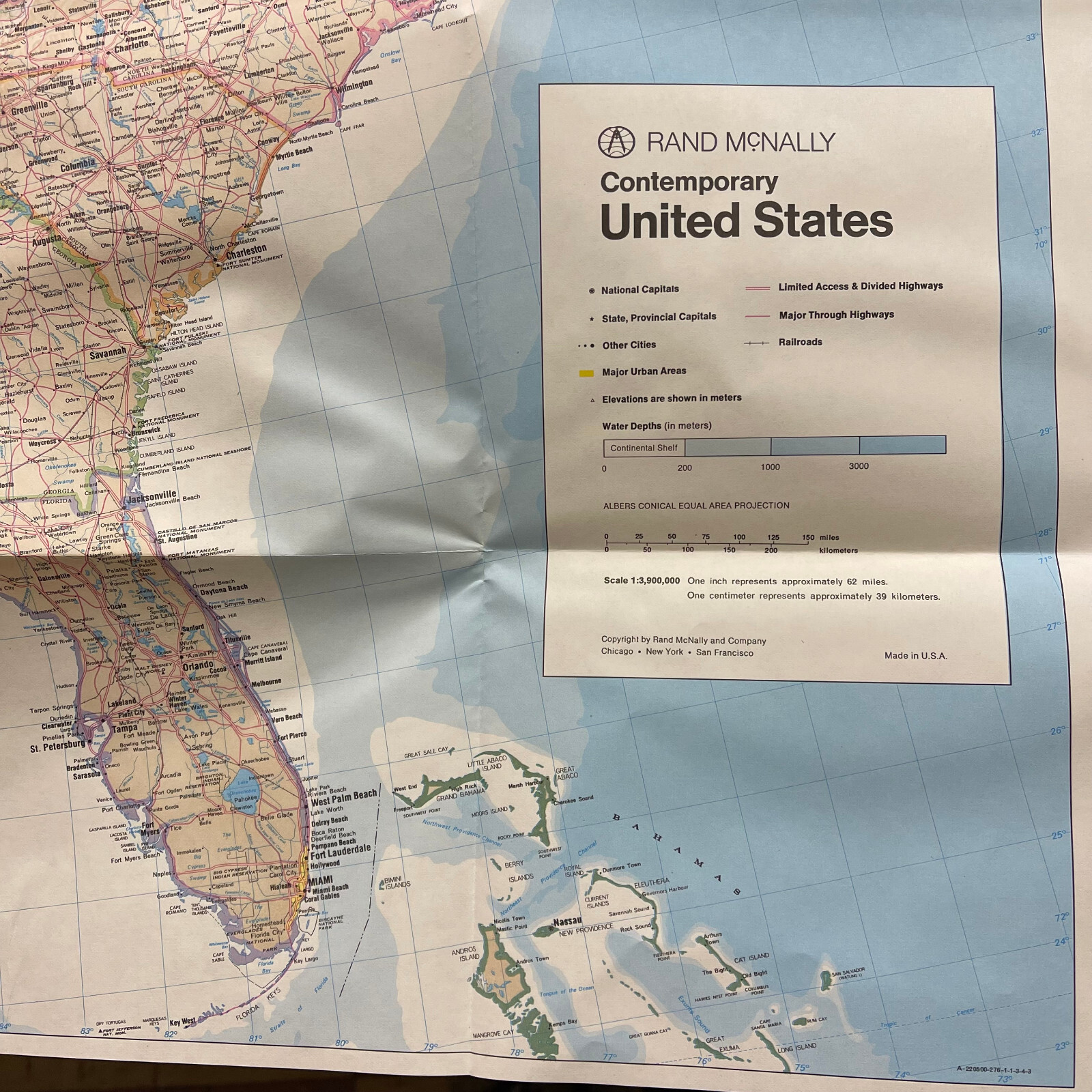 Vintage New Old-Stock Rand McNally Fold-Out Map of the United States USA 52″x34″