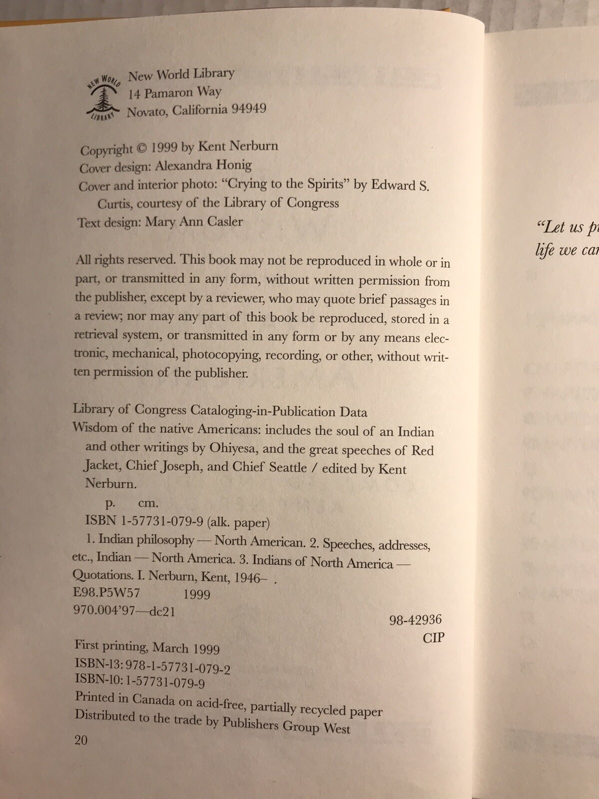 The Wisdom of Native Americans – Kent Nerburn 1999 New World Library