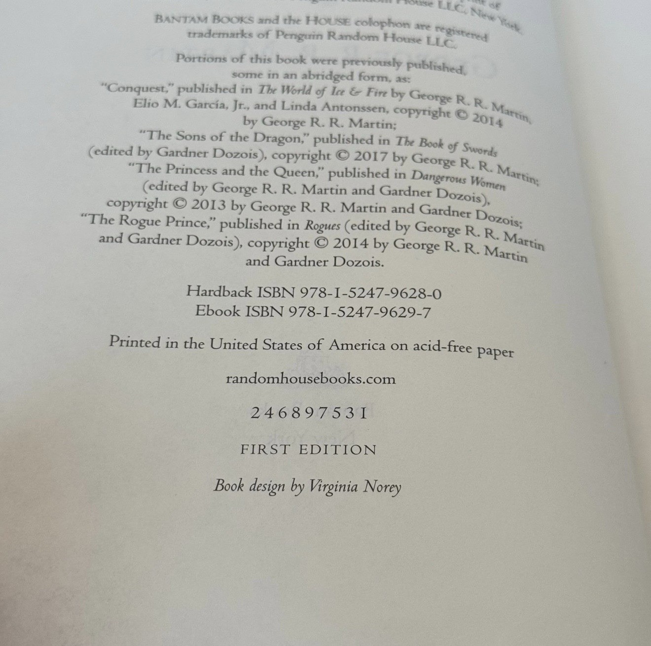 Fire & Blood George R R Martin 1st Edition 1st Printing GOT HCDJ