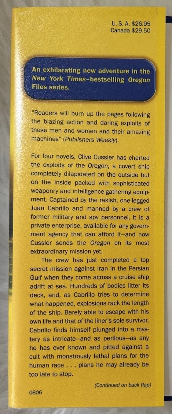Signed x2 Plague Ship Clive Cussler Jack DuBrul 2008 HCDJ Putnam Books Very Good
