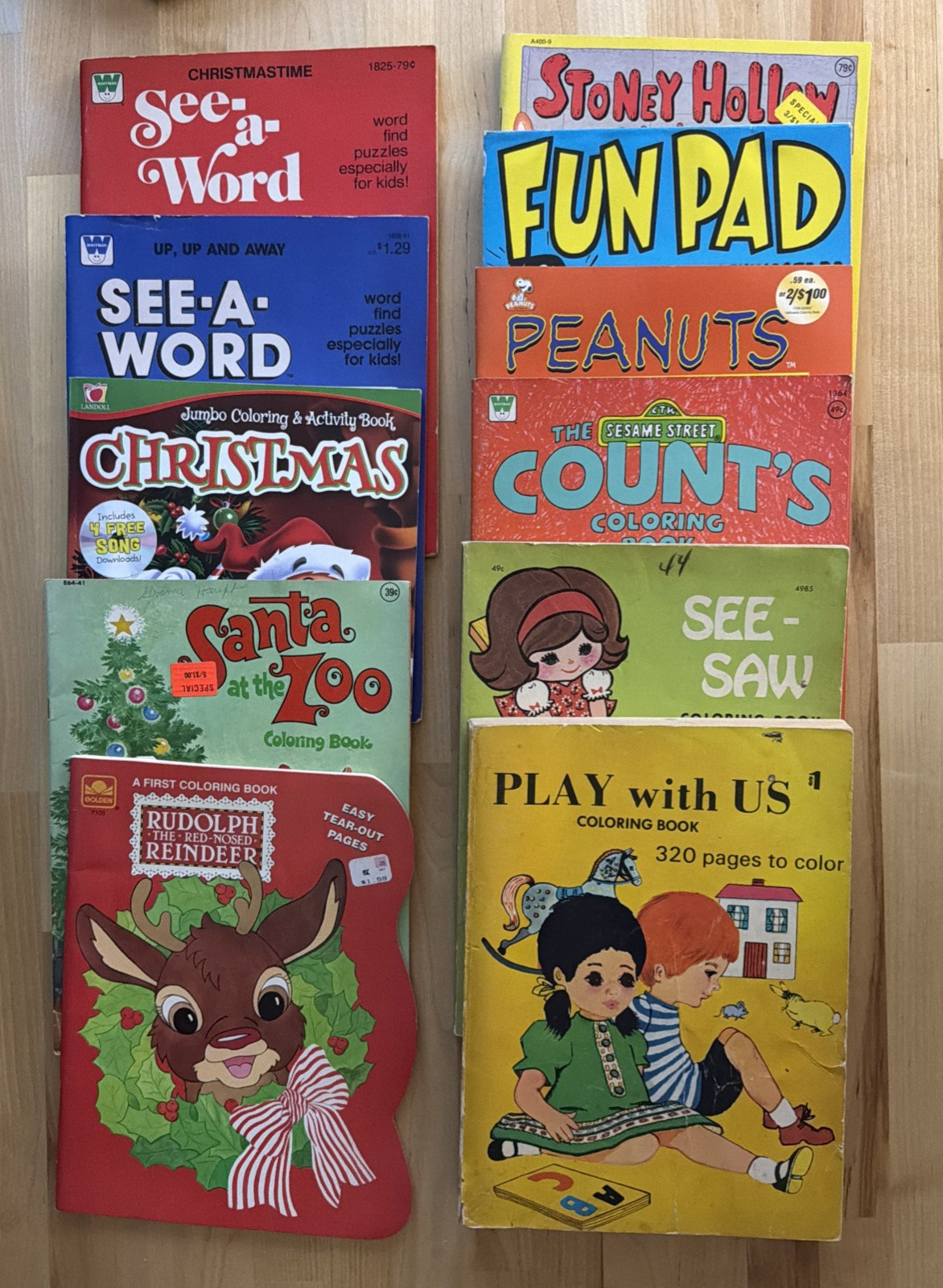 Vintage Coloring Book Lot of 11 Peanuts Sesame Street Stoney Hollow Christmas