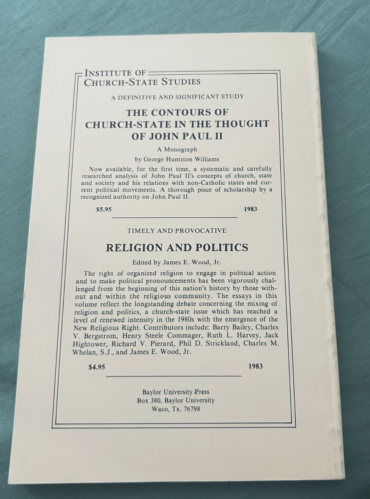 Religion The State & Education James E Wood Jr Baylor Univ Press 1984 Softcover
