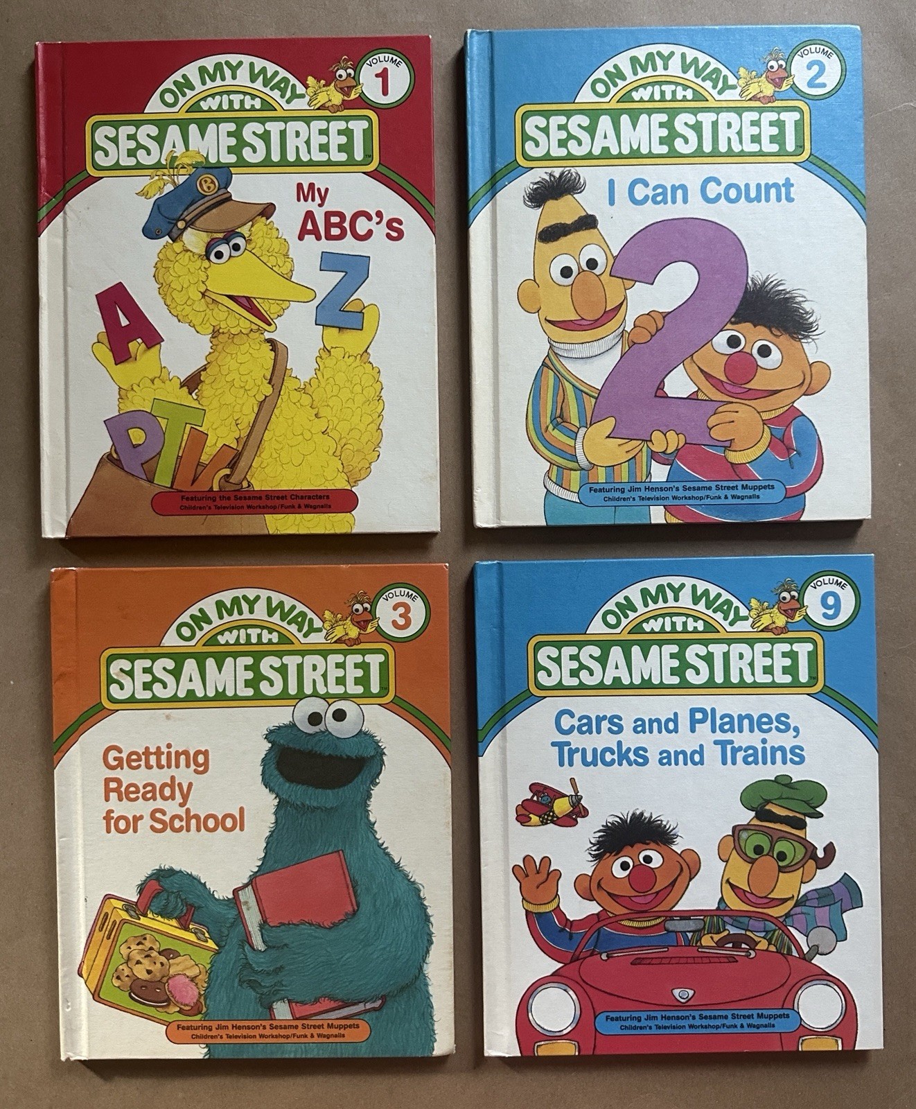 VTG 1989 On My Way With Sesame Street Lot of 4 Hardcover Books Volumes 1,2,3,9