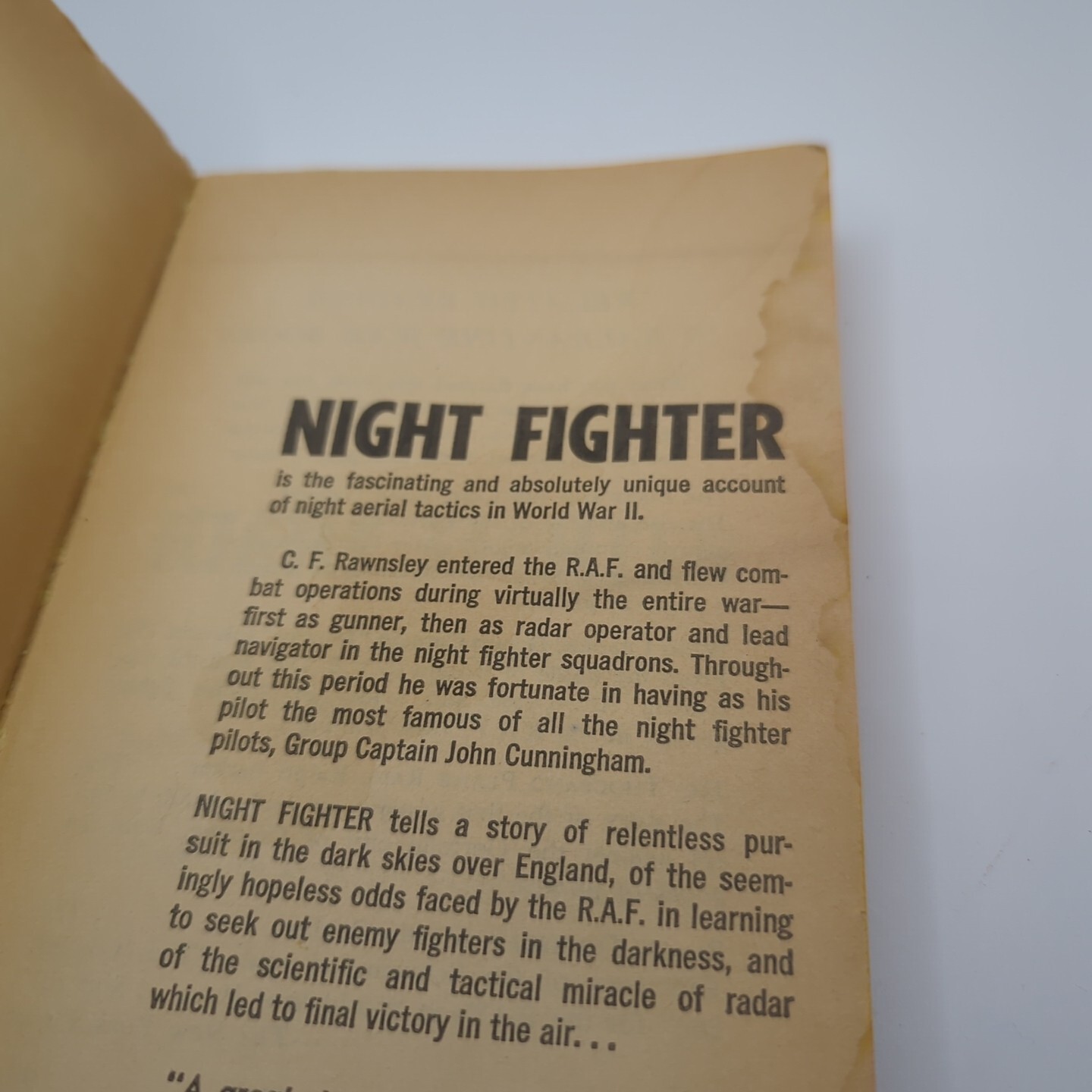 Night Fighter By C.F. Rawnsley & Robert Wright 1957 paperback Novel Book