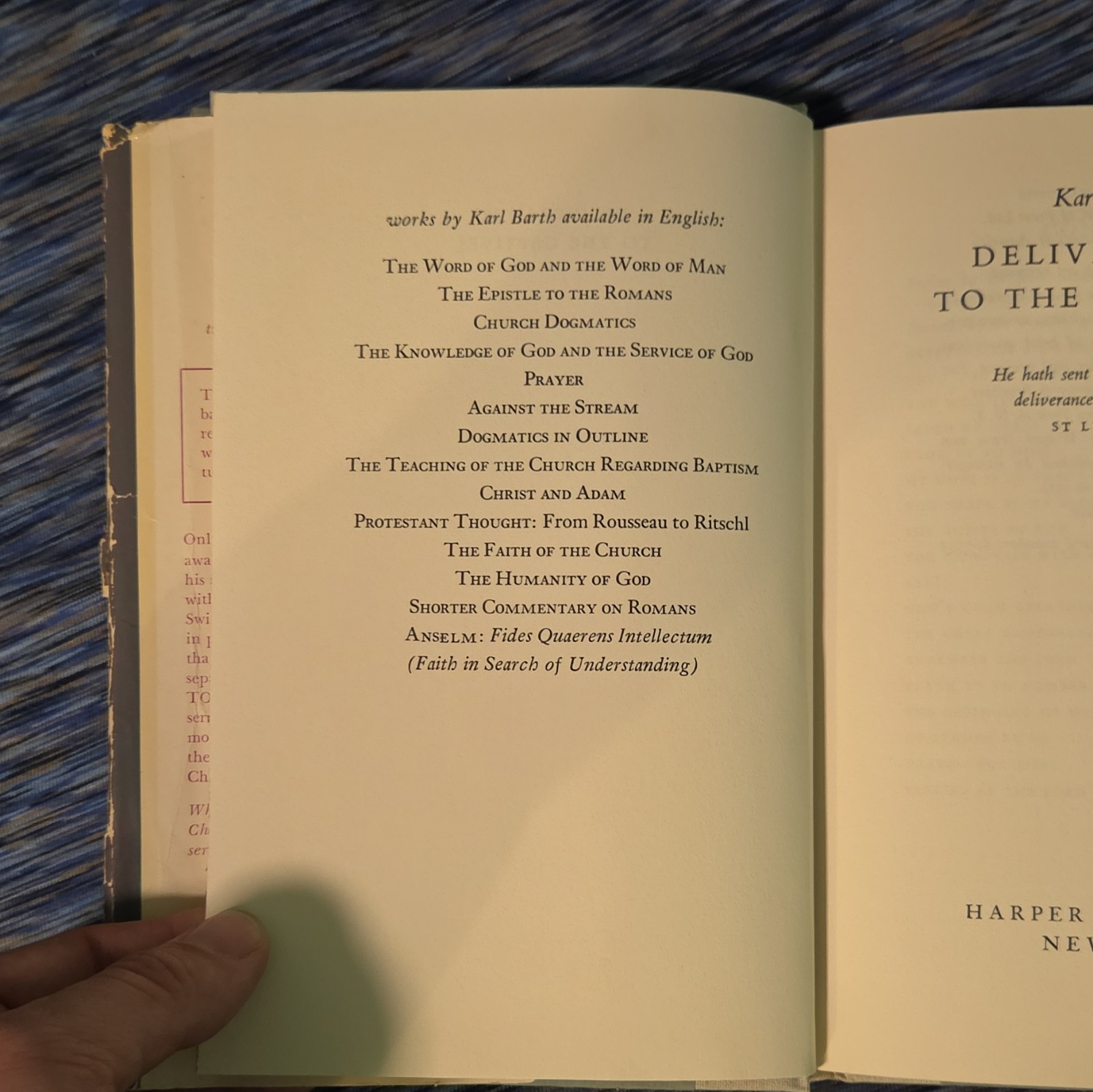 karl barth deliverance to the captives hc sermons & prayers harper 1961 1st ins