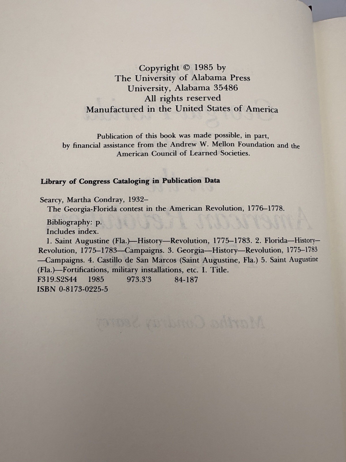The Georgia-Florida Contest in the American Revolution By Searcy (1985) HC DJ