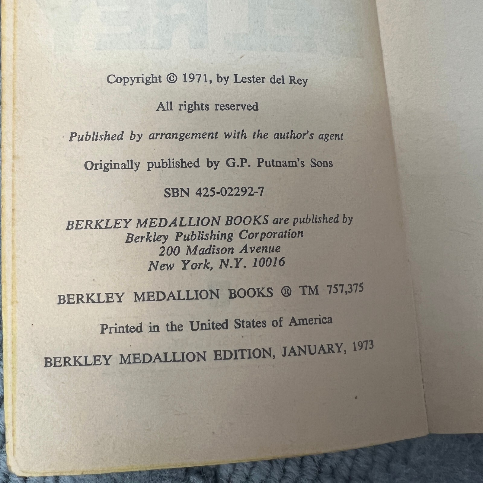 Pstalemate Science Fiction Paperback Book by Lester Del Rey from Berkley 1973