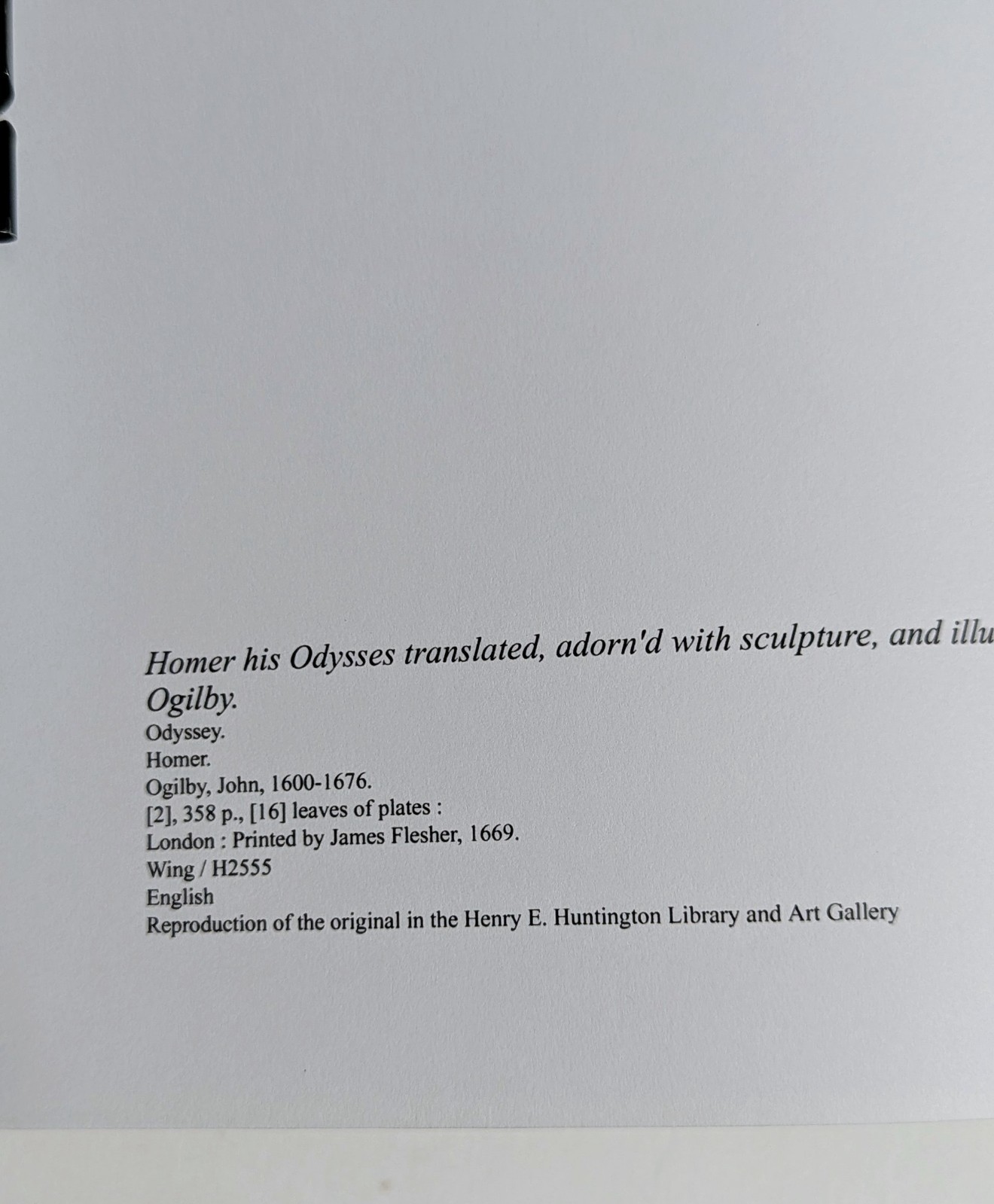 Homer His Odysses Translated PB John Ogilby EEBO Edition 2010