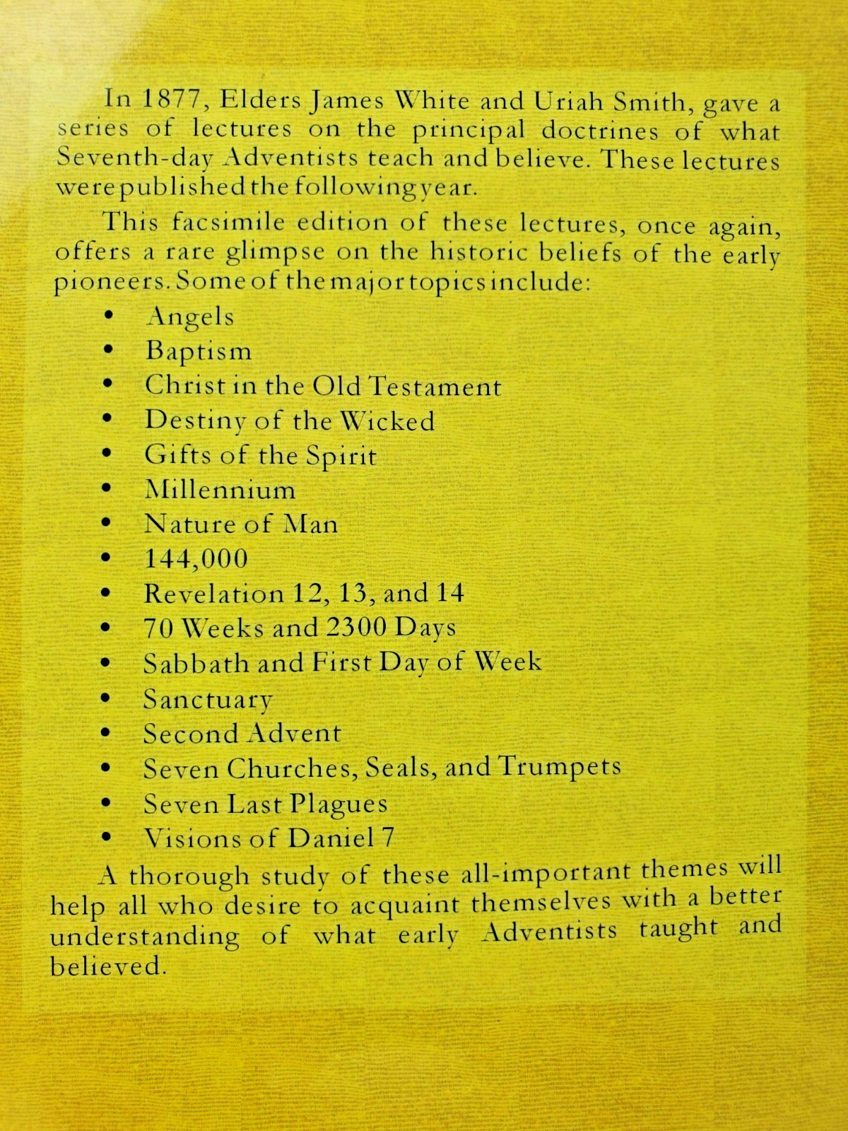 The Biblical Institute Lectures On The Principal Doctrines Of SDAs Vintage