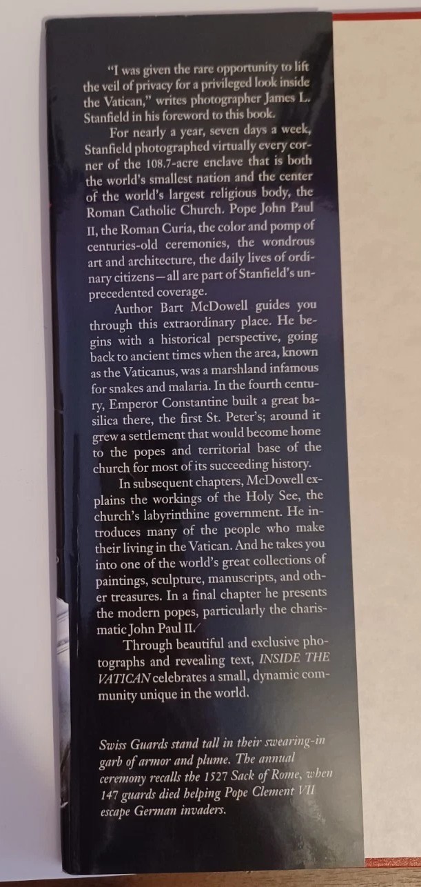 Inside the Vatican by Bart McDowell And National Geographic (1991, Hardcover) Ex