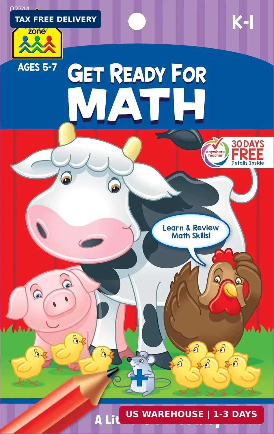 School Zone Get Ready for Math Workbook: 48 Pages, Kindergarten, 1st Grade, Numb