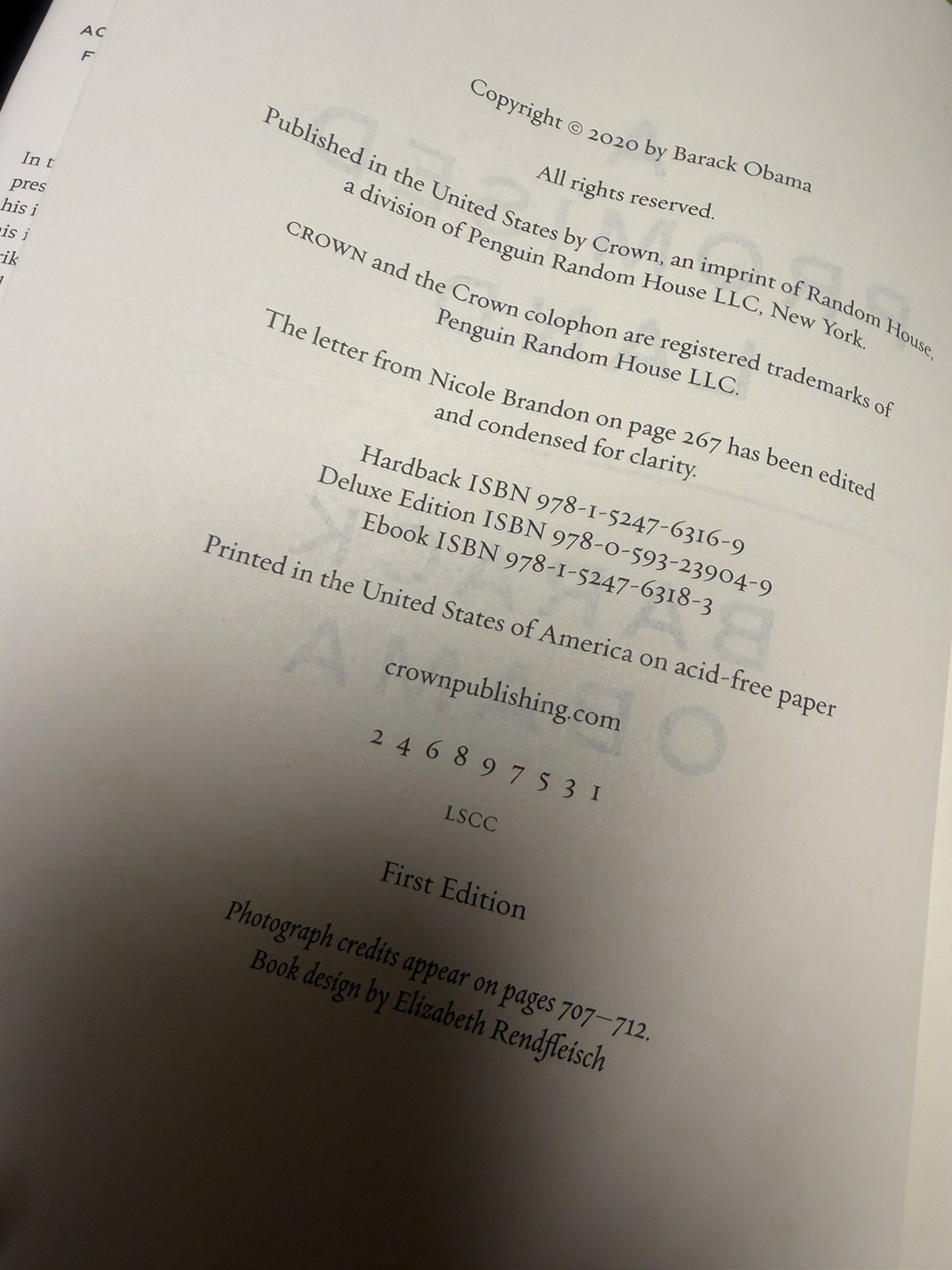 Barack Obama A Promised Land Hardcover 2020 First Edition Crown 768 Pages