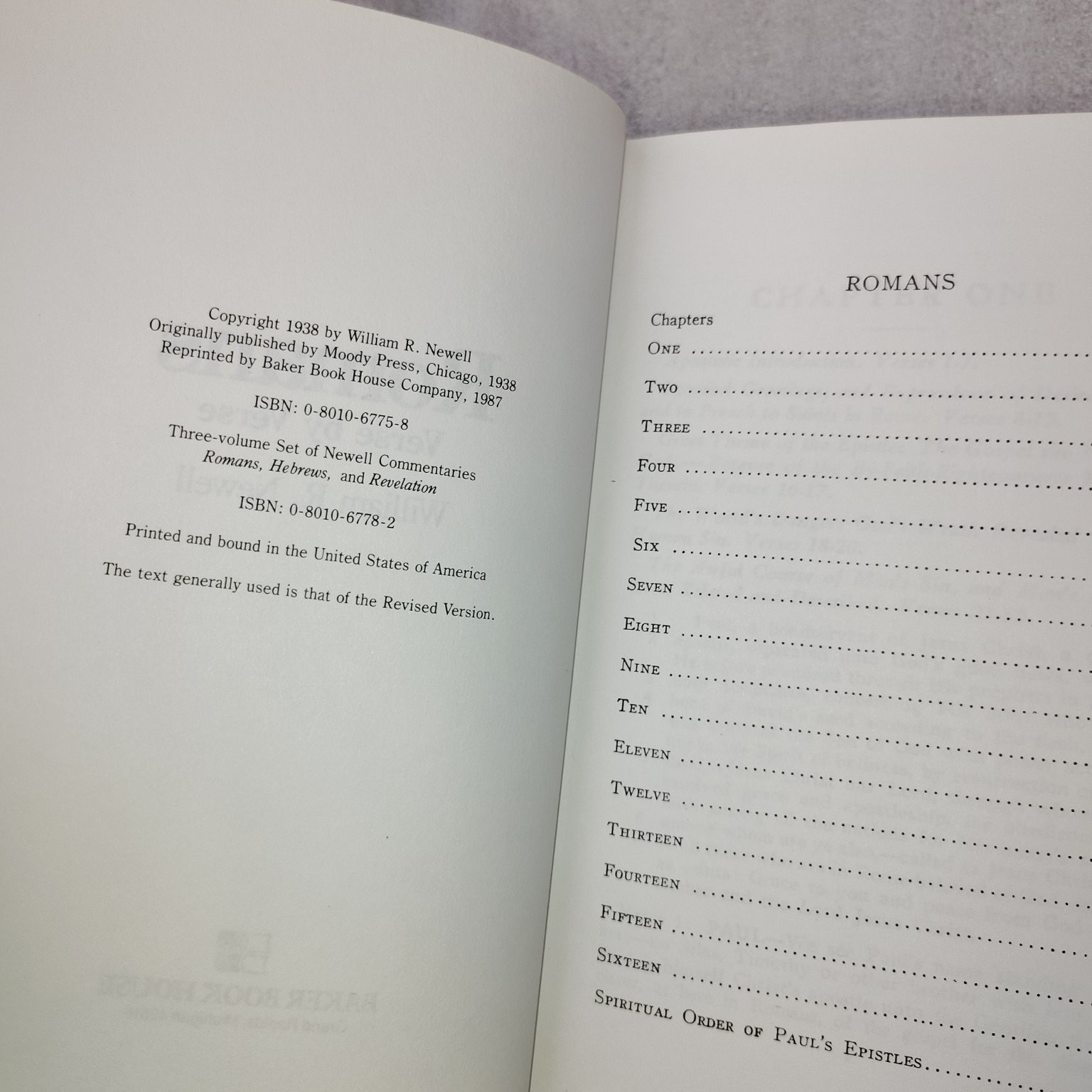 Newell Commentaries Romans Hebrews Revelation Set 1987 Baker Book House