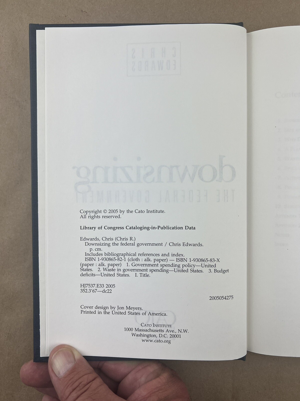 Downsizing the Federal Government; Chris Edwards, Cato Institute 2005 (HC/DJ)