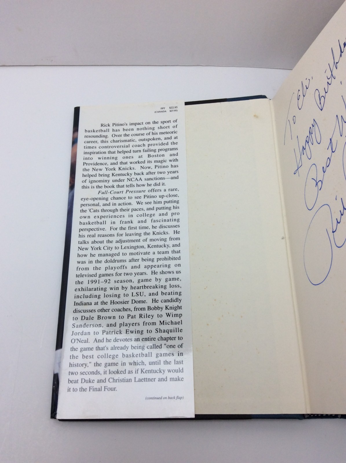 Full-Court Pressure: A Year In Kentucky Basketball – Book Signed By Rick Pitino