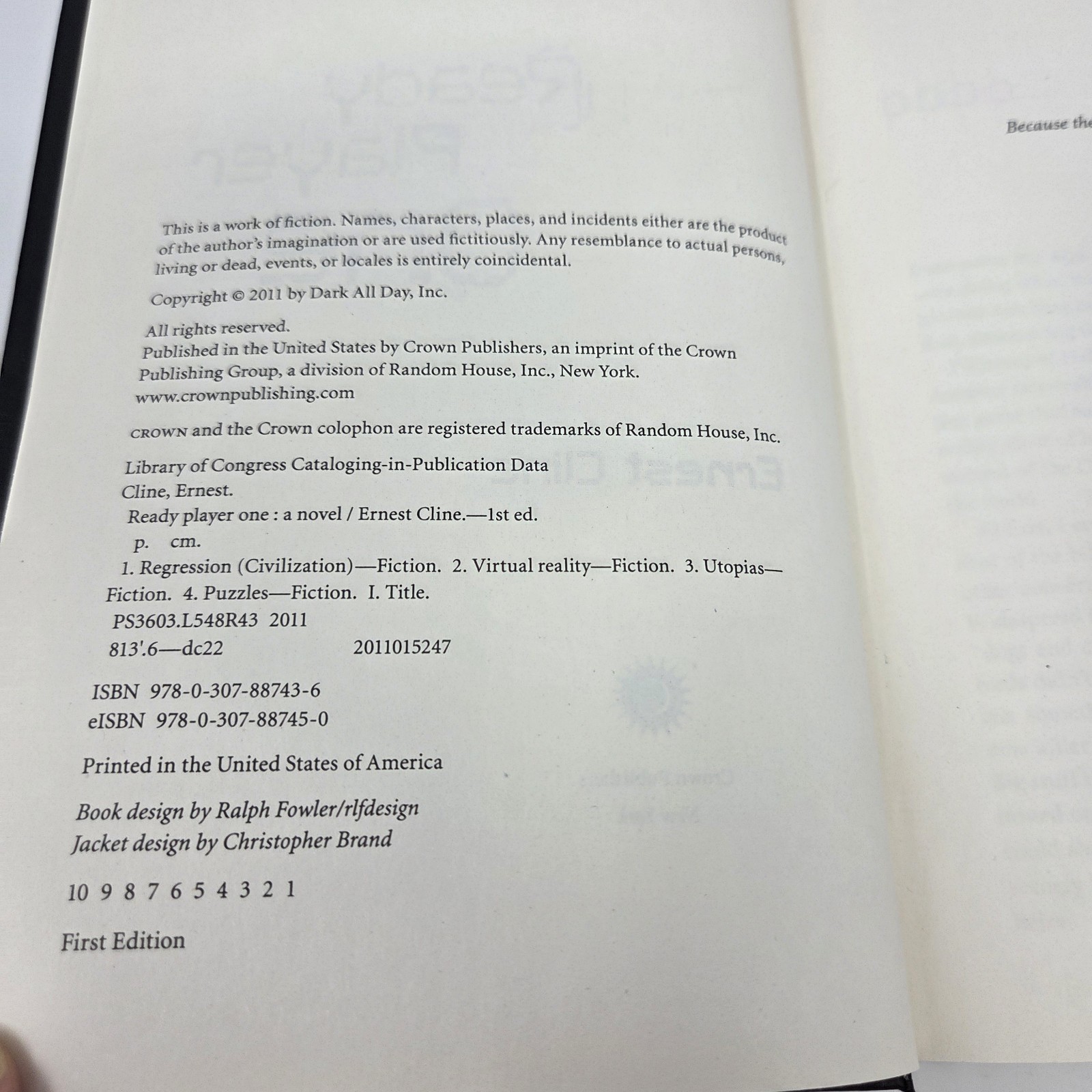 Ready Player One Ernest Cline 1st Edition / Print Hardcover