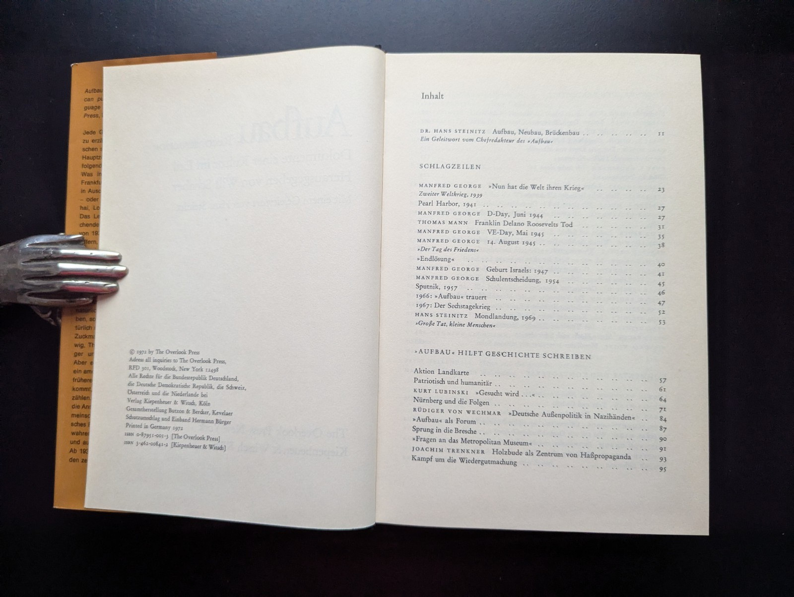 Aufbau Reconstruction Schaber 1972 German Jewish Exile Culture HC 1st Ed Rare