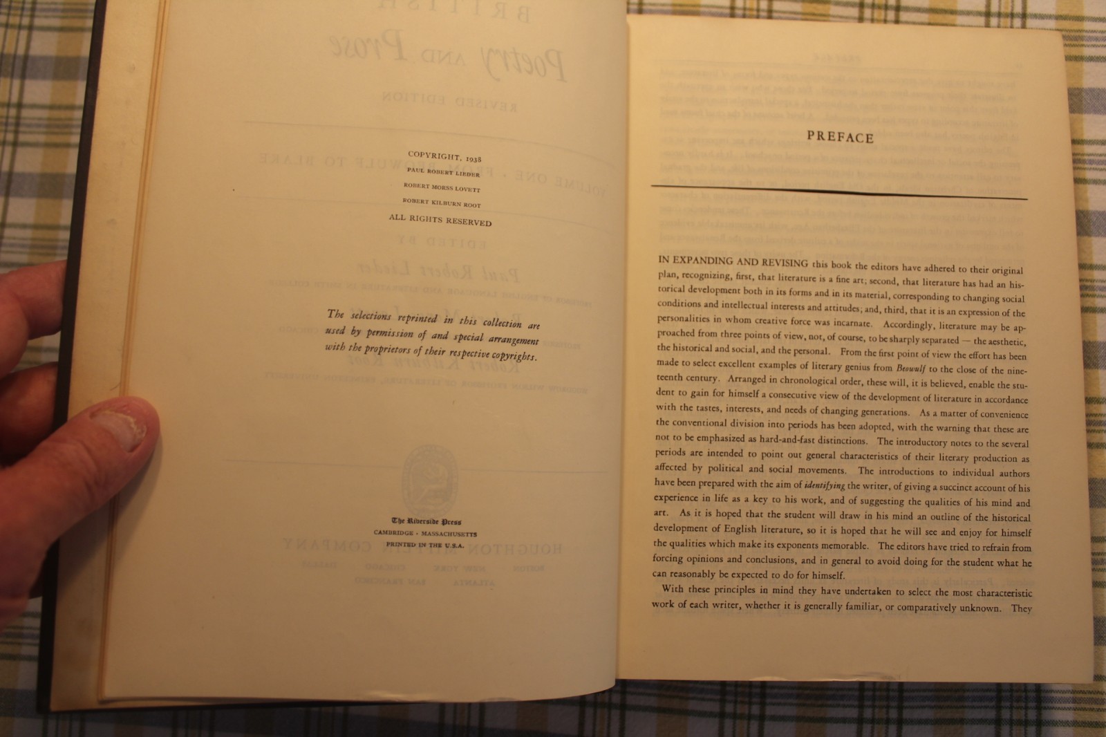 British Poetry and Prose Revised 1938 Houghton Mifflin Company.