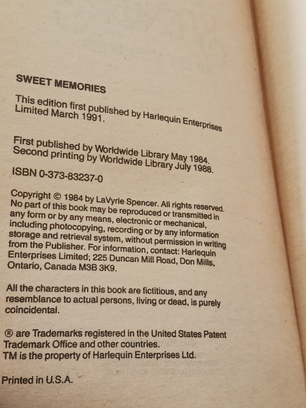 Sweet Memories LaVyrle Spencer Paperback Romance Novel Vintage 1993 Love Story