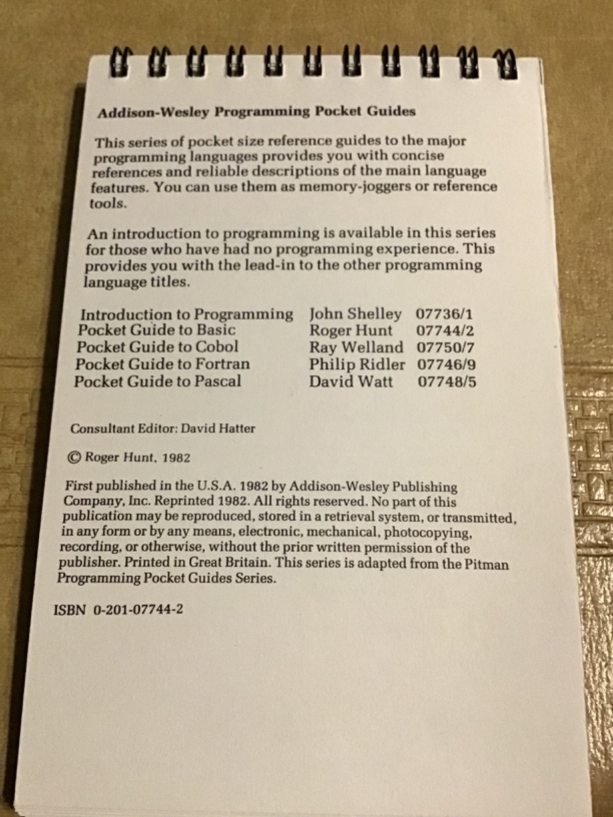Addison-Wesley Pocket Guide to BASIC, Computer Programming, 1982 Micro Books