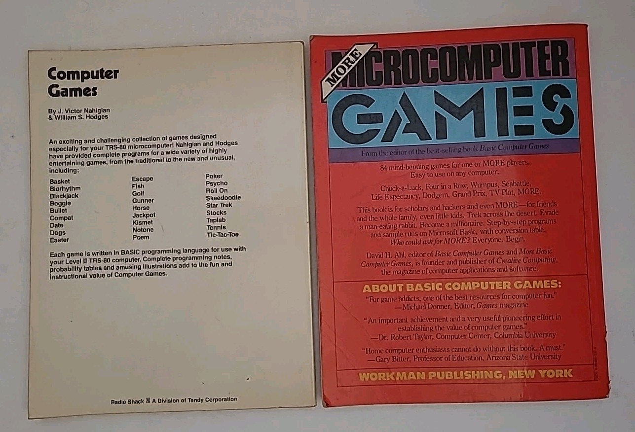 TRS-80 & Basic Computer Games (2) David Ahl & Nahigian – Vintage Programming PB
