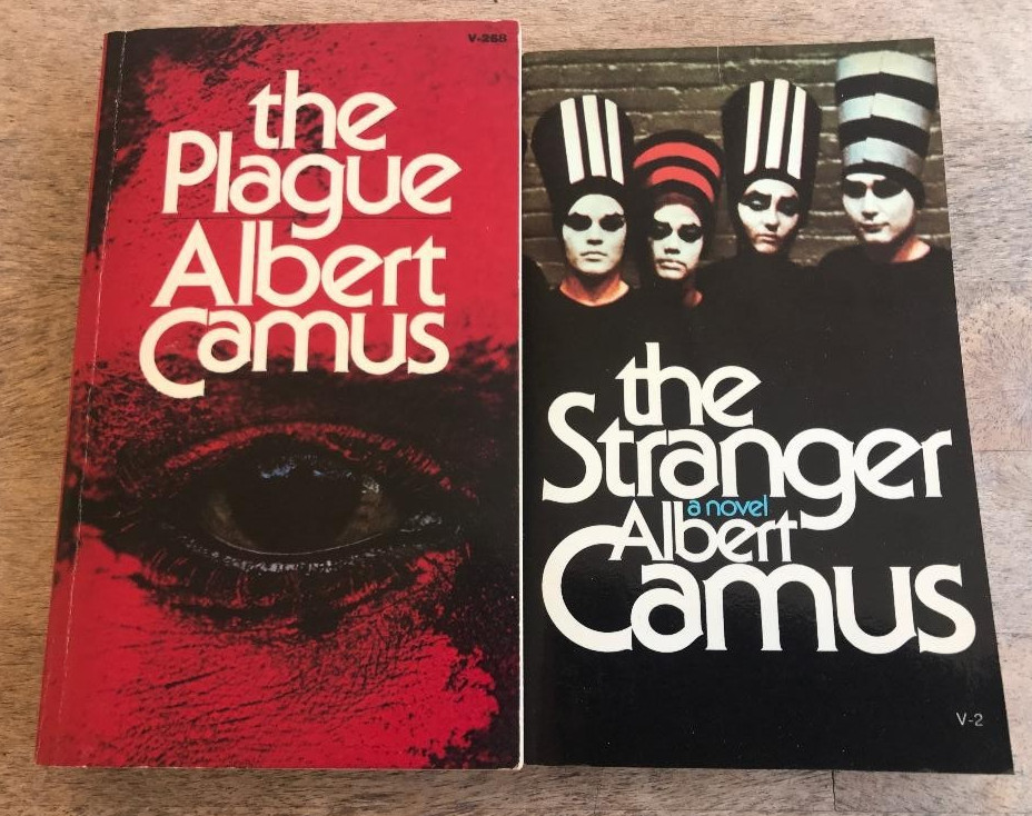 2 ALBERT CAMUS NOVELS ~ THE PLAGUE & THE STRANGER ~ MAN’S STRUGGLES WITH MANKIND