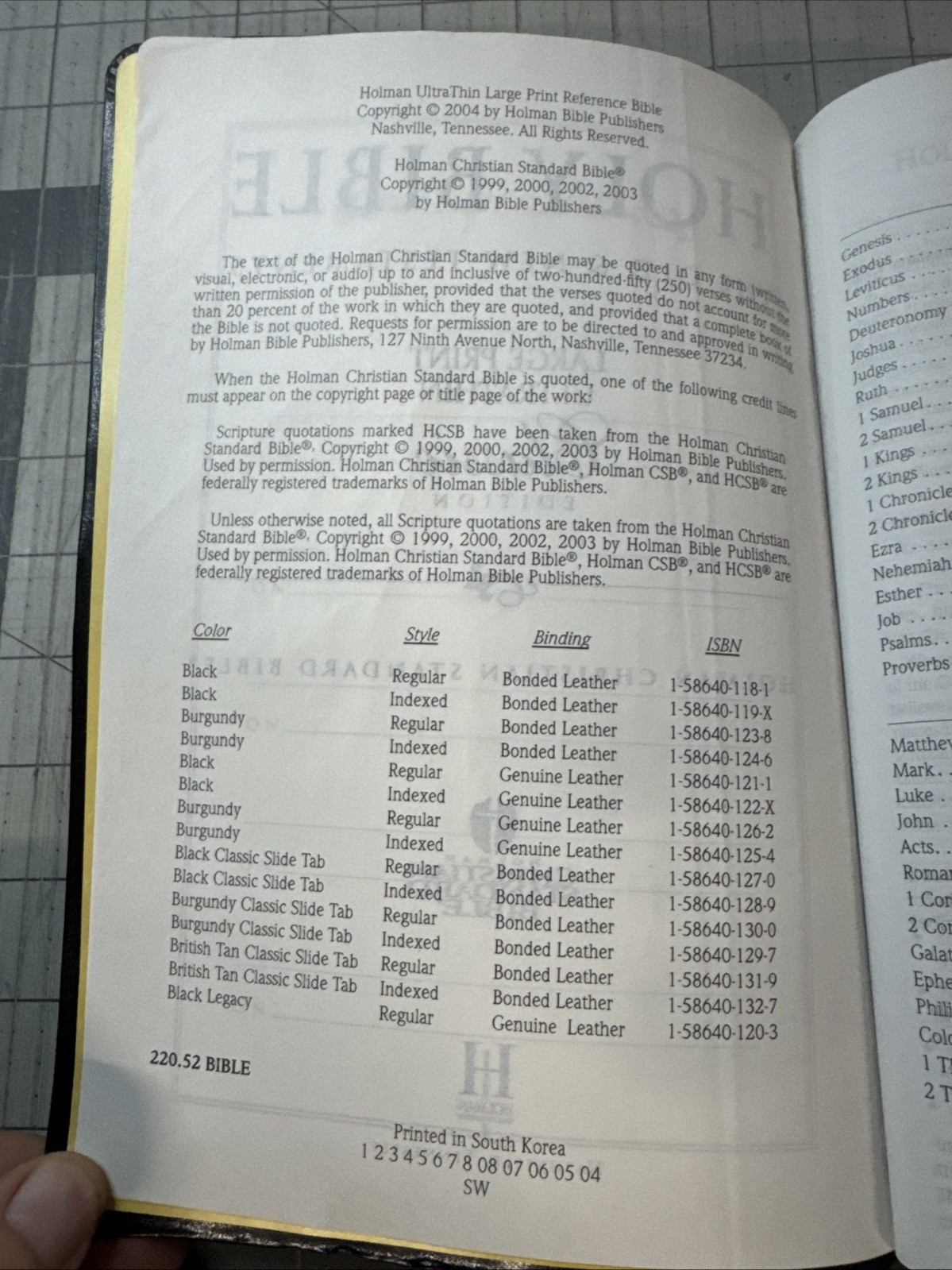CSB Holy Bible – Large Print UltraThin, Black Genuine Leather, 2004 Holman Ref